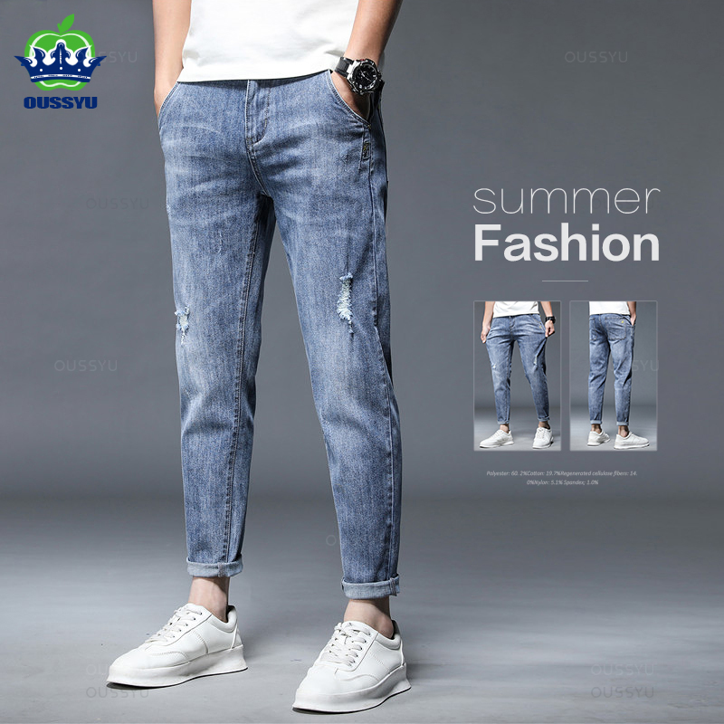 Streetwear Brand Korea - Hochwertige Marken-Sommer-Stretch-Baumwoll-Jeans mit Löchern für Herren,